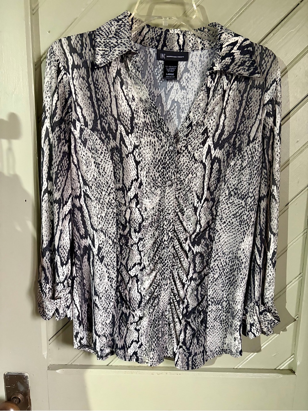 INC  Black & White Snake-Print Button-Front Shirt